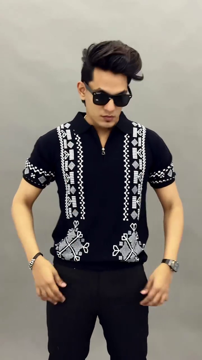 Men's Black Premium Knitted Polo T-Shirt