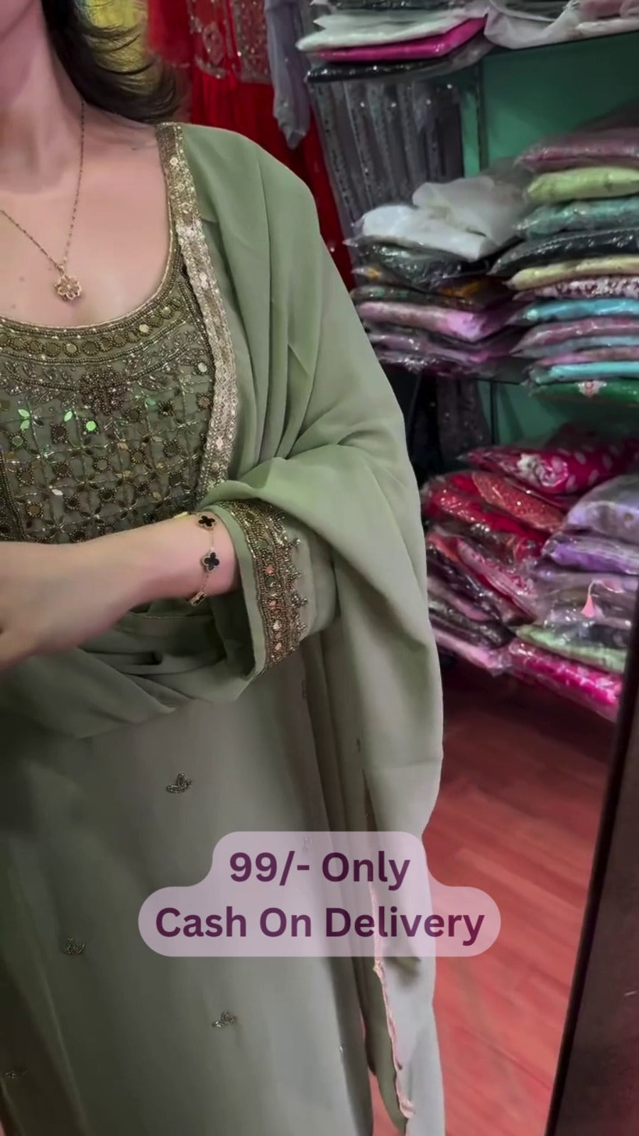 Women's Sage Green Embroidered Straight Suit