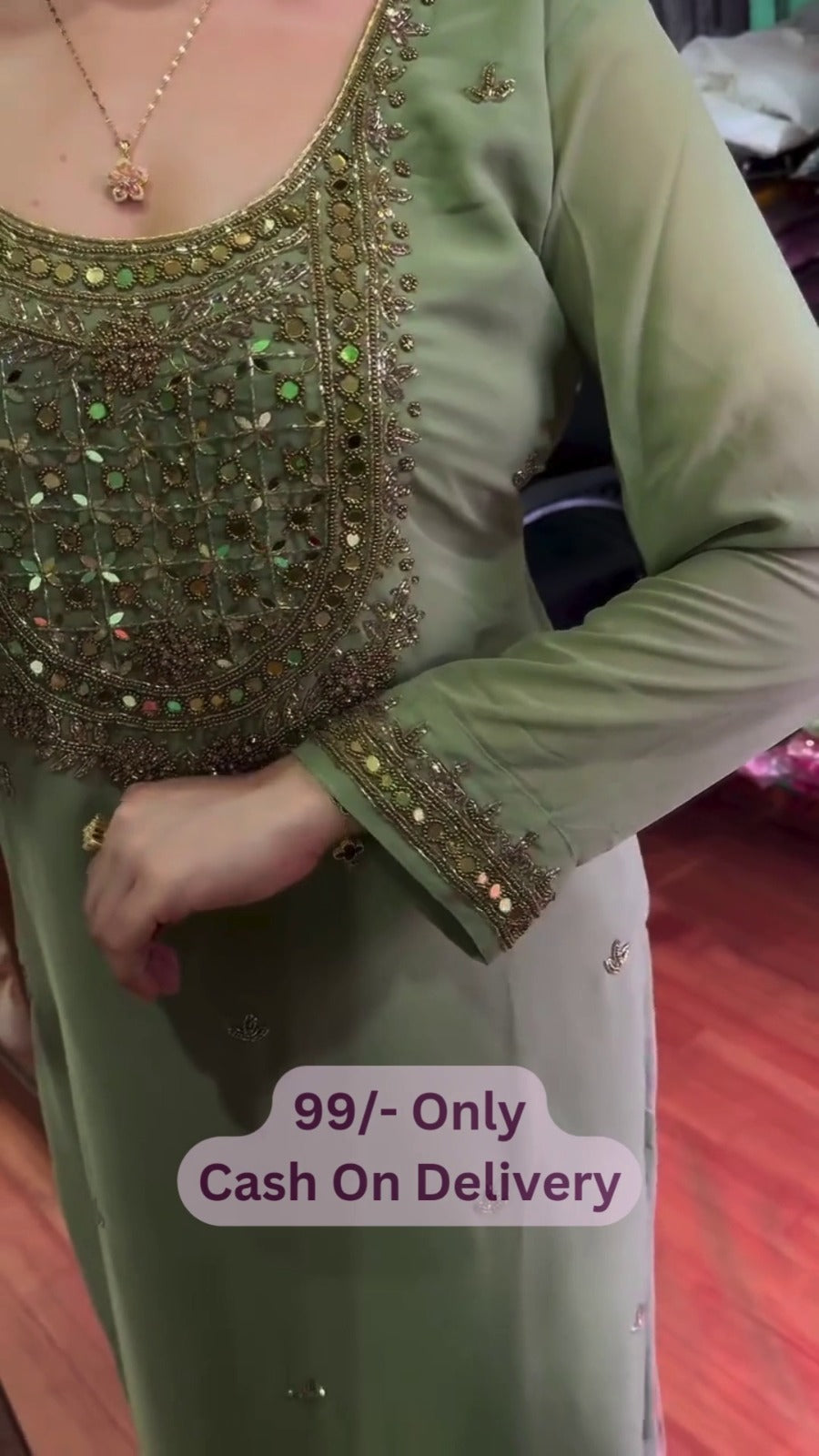Women's Sage Green Embroidered Straight Suit