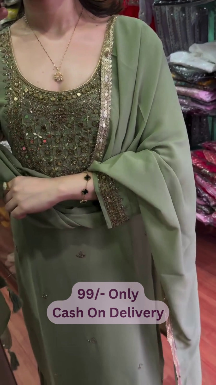 Women's Sage Green Embroidered Straight Suit